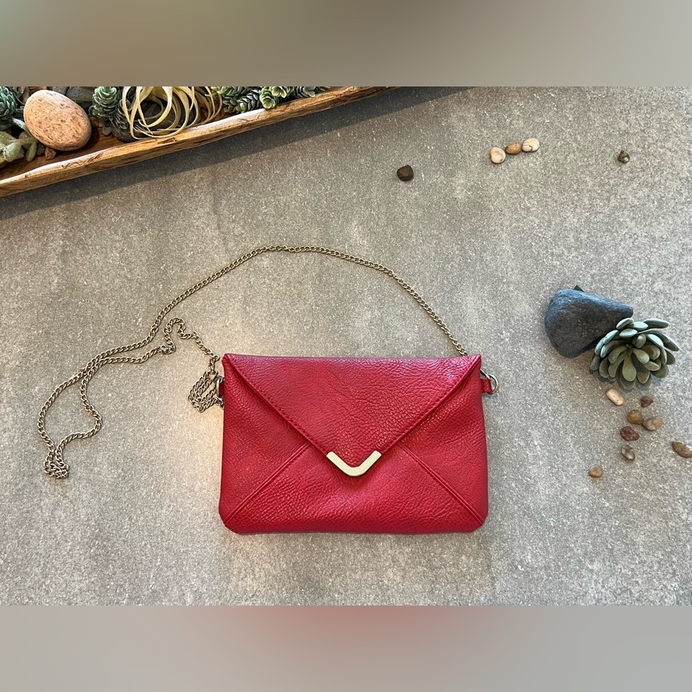 Faux Red Leather Crossbody Clutch